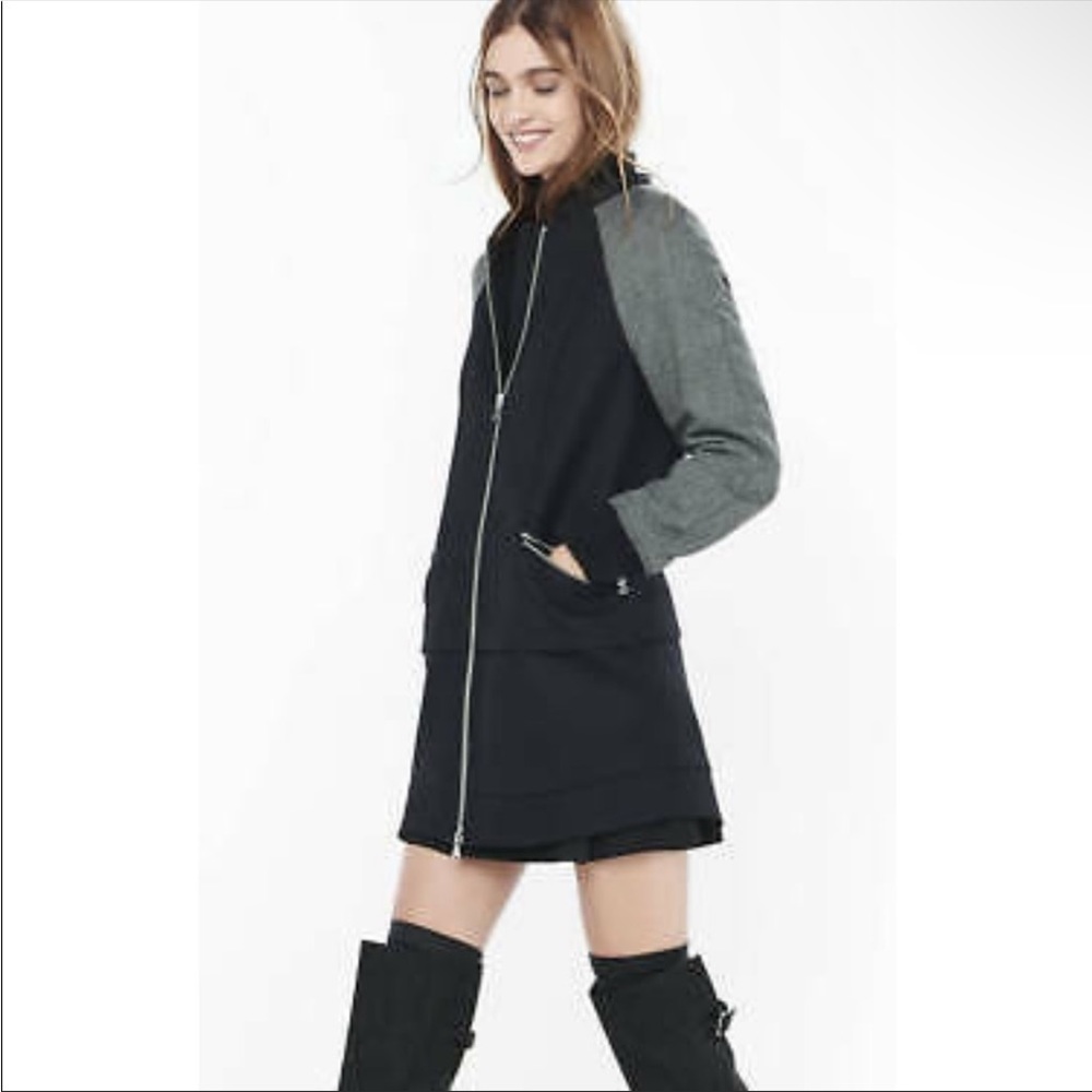 EXPRESS Black & Herringbone Varsity Coat